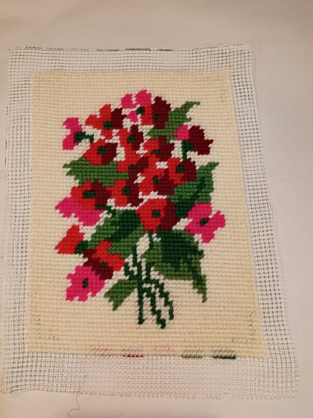 Hand-stitched Vintage Floral Needlepoint Panel  Stitched Area Is Size 8 X 5.5